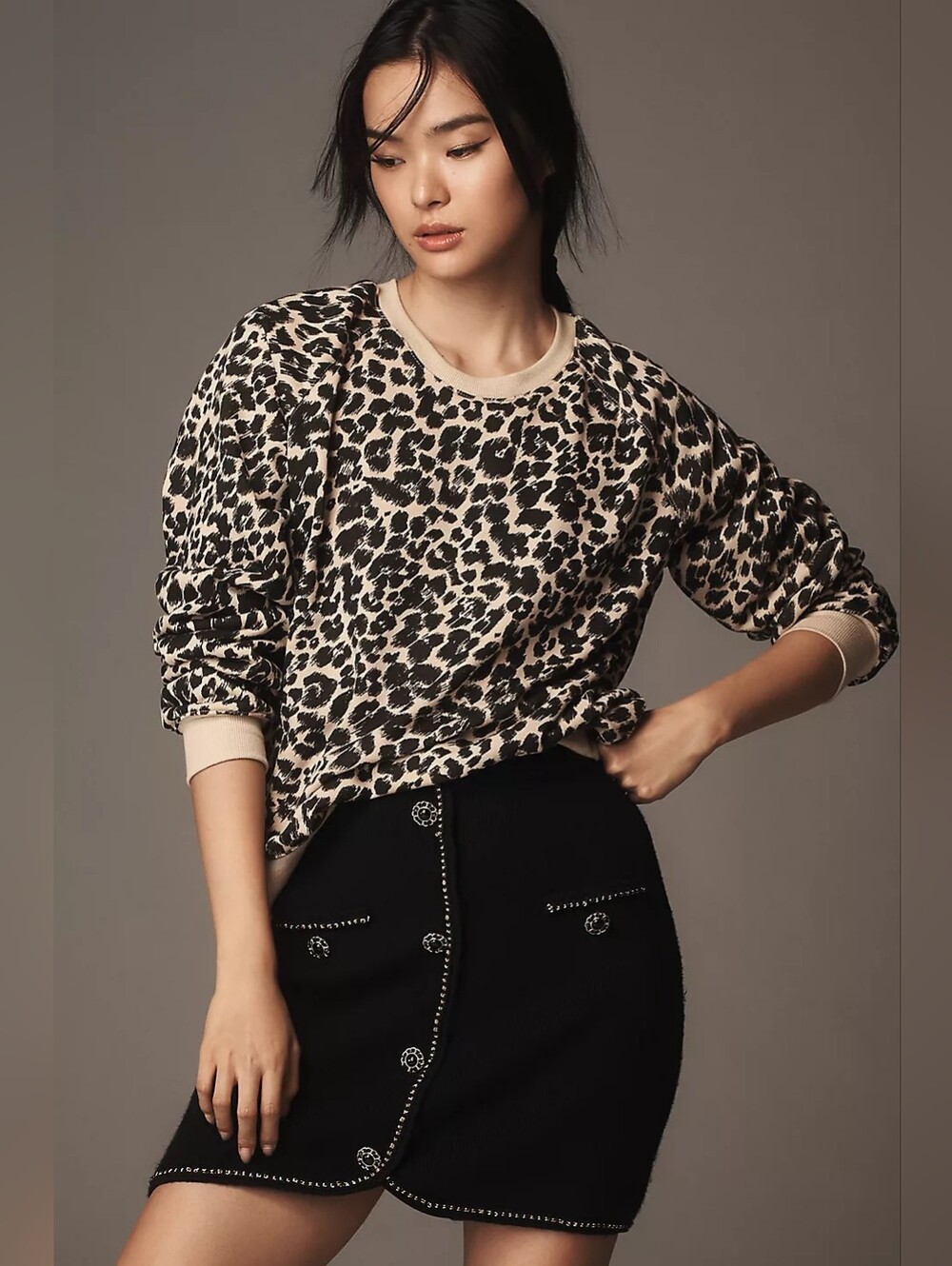 Anthropologie - Maeve Printed Sweatshirt Size Medium Leopard Tan & Black